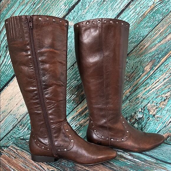 Born Lizzie Tall Brown Leather Studded Riding Boot - Picture 7 of 15